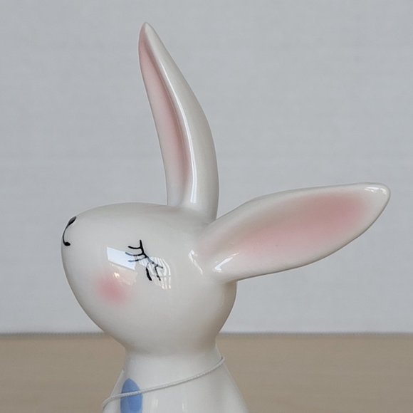 Martha Stewart Ceramic Dotted Easter Bunny Rabbit With Blue Egg Figurine 10.5" - Picture 5 of 13